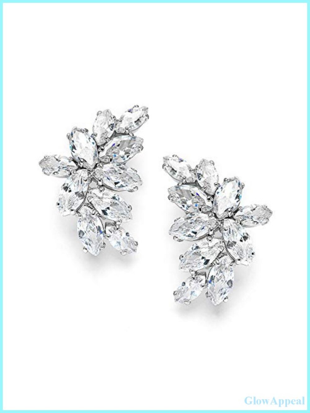 Clip-On Cubic Zirconia Bridal Earrings, Marquise CZ Cluster, Rhodium-Plated,